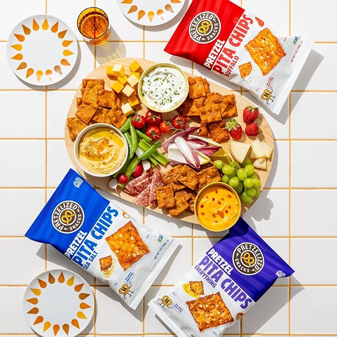 PRETZELIZED Snacks PRETZELIZED Pretzel Pita Chips, Everything Flavored, 7oz Bag (Pack of 12)
