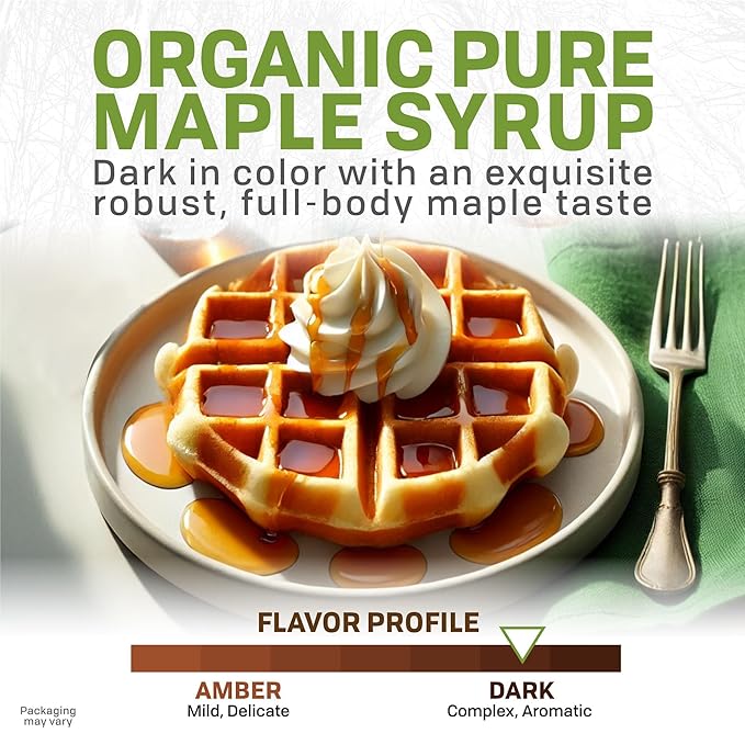 Maple Valley Organic Pure Maple Syrup, Dark & Robust Better Than Pancake Syrup, Use for Coffee or All-Natural Sugar Substitute in Cooking and Baking (32oz Plastic Jug)