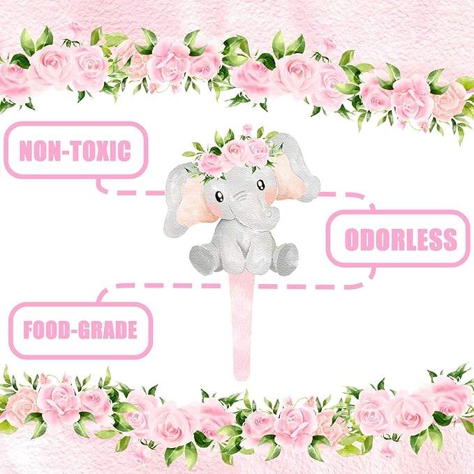 40 Pcs Girl Elephant Cupcake Toppers - Adorable Elephant Party Decorations and Baby Shower Cake Decor - Perfect for Girl Elephant Birthday Cupcake Toppers, Baby Shower, and Pink Elephant Party