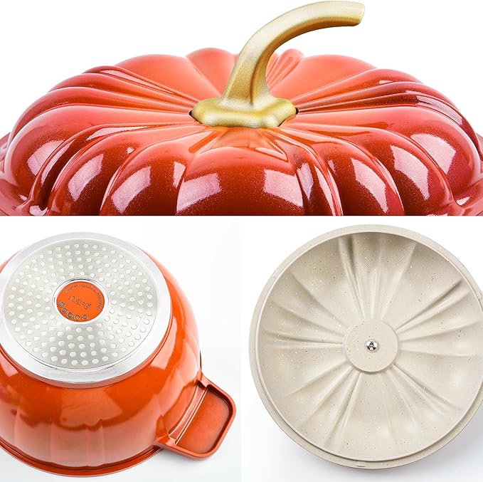 Nonstick Soup Pot - 4.1QT Non Stick Pumpkin Pot Granite Stock Pots with Lid, Stew Casserole Soup Pan, Induction Cookware Halloween Cooking Pot Healthy Pasta Pots, PFOA & PFAS Free Dutch Casserole Gift
