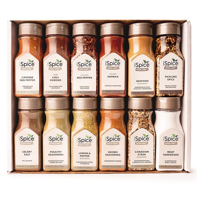 iSpice 48-Pack Starter Spice Set ??Essential Herbs, Spices & Seasonings for Cooking ??Kitchen Gift Set for Home Cooks ??All-Natural, Kosher, Non-GMO (Total Kitchen)