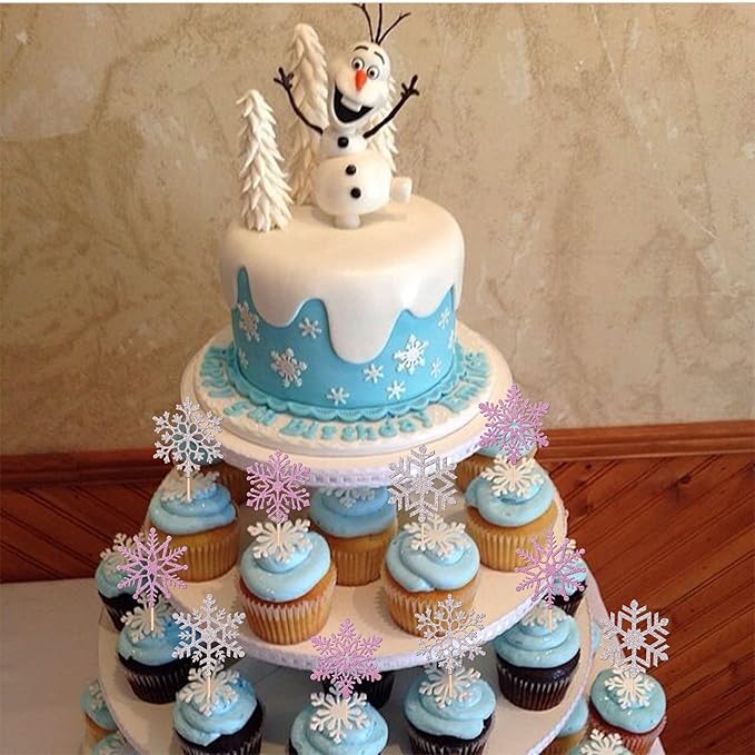 36 PCS Snowflake Cupcake Toppers Glitter Winter Frozen Theme Cupcake Picks Little Snowflake Cake Decorations for Winter Wonderland Baby Shower Kids Birthday Christmas Party Supplies Silver Purple