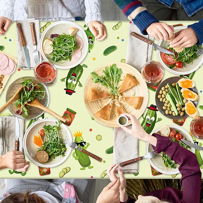 Pickle Party Tablecloths - 3Pcs Kind of a Big Deal Cucumber Birthday Party Table Covers Decorations, Vegetable Themed Rectangular Plastic Disposable Table Cloth for Adults Kids Birthday Fruit Events