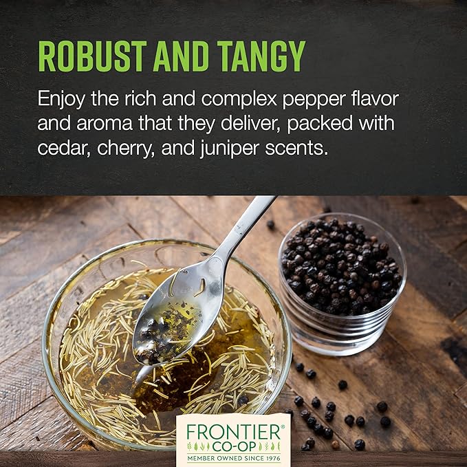 Frontier Co-op Black Peppercorns Whole, 1lb Bulk Bag - Tellicherry Black Pepper - Organic Peppercorns for Grinder Refill, Cooking, Pickling and More