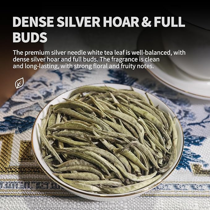 KHS Organic Silver Needle White Tea Grade AAA, 2.47 OZ USDA Certified Chinese Yunnan White Tea Loose Leaf, No Dust Production Workshop, Natural Organic Planting Loose Leaf Tea Perfect for Hot Brew