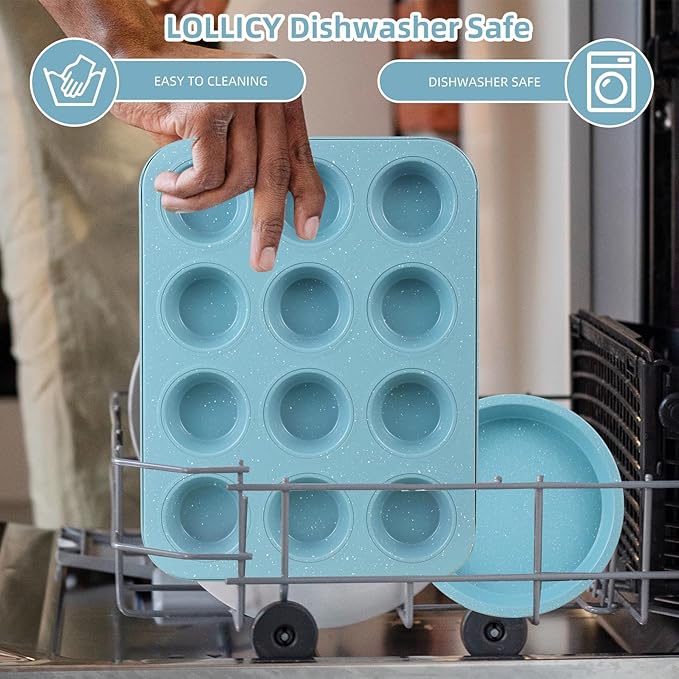 11-Piece Nonstick Baking Pans Set - Professional Grade Carbon Steel Bakeware with Premium Coating- Dishwasher Safe, Stackable, Oven Safe to 450°F (Slight Blue)