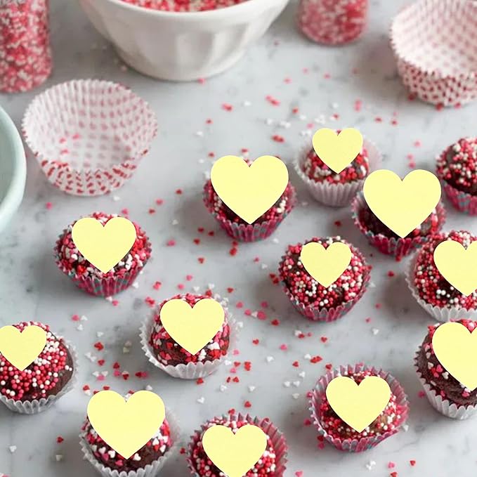 60 Pack Edible Heart Cake Topper Love Heart Cupcake Picks Water Paper Valentine's Day Theme Cake Decorations for Wedding Engagement Bridal Shower Birthday Party Supplies Yellow 2