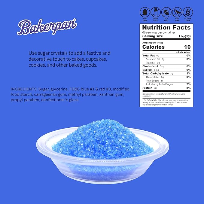 Bakerpan Sugar Sprinkles for Baking - 7 Ounce Royal Blue Decorating Sugar Crystals for Cookies, Cake Pops, Ice Cream (Made in USA)