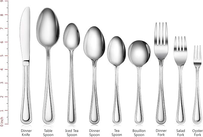 New Star Foodservice 1029420 Bead Pattern, 18/0 Stainless Steel, Dinner/Dessert Spoon, 7.6-Inch, Set of 12