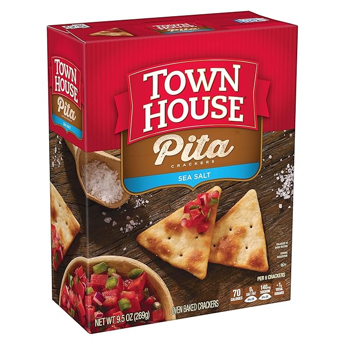 Town House Pita Crackers, Oven Baked, Lunch Snacks, Sea Salt (4 Boxes)