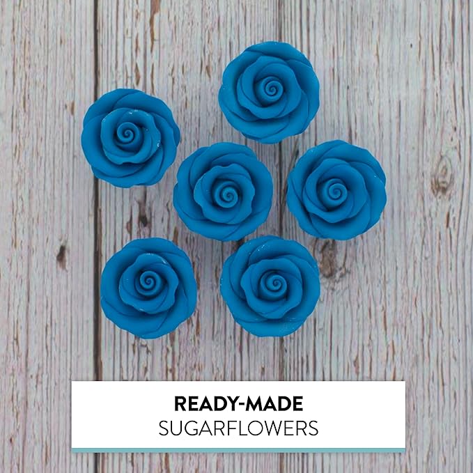 Global Sugar Art Premium Edible Roses, Deep Blue, Unwired, Medium 1.5 inches, 12 Count by Chef Alan Tetreault