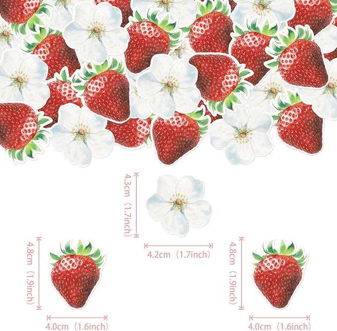 60 Pack Edible Sweet Strawberry Flower Cupcake Toppers First Birthday Strawberry Cake Toppers Rice Paper Wafer Paper Cake Picks for Fruit Baby Shower 1st Berry Sweet Kids Birthday Cake Decorations