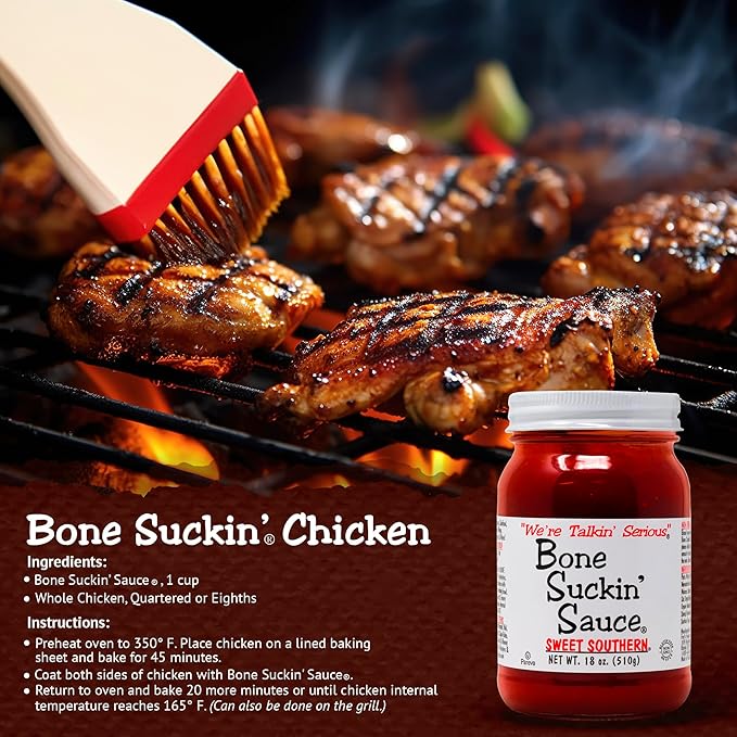 Bone Suckin' Sauce Sweet Southern BBQ Sauce, Gluten-Free, Non-GMO, Kosher, Sweetened with Cane Sugar & Molasses, All-Purpose Barbecue Sauce, For Ribs, Chicken, Pork, Beef (1 Count, Sweet Southern)