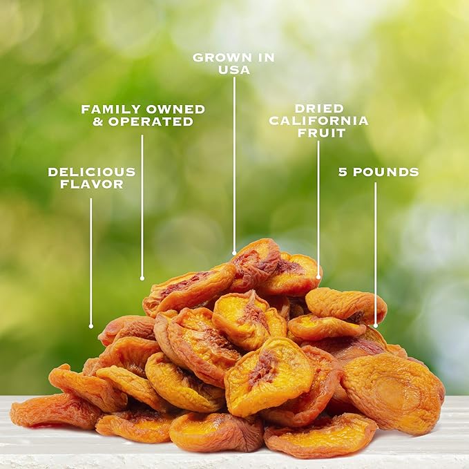 Traina Home Grown California Extra Fancy Sun Dried Peach Halves - Healthy, No Sugar Added, Non GMO, Gluten Free, Vegan, Value Size (5 lbs)