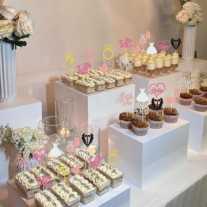 30 PCS Bride to Be Cupcake Toppers Wedding Cake Toppers I Do Love Heart Ring Miss to Mrs Cupcake Picks Wedding Engagement Decorations for Bridal Shower Engagement Bachelorette Party Supplies Colorful
