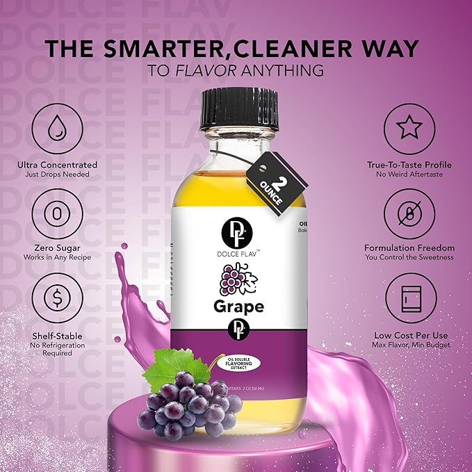 Dolce Flav Grape Extract ??2 Ounce Oil-Soluble Kosher, Sugar-Free, Concentrated Fruit Flavor for Candy, Chocolates & Desserts, Includes Measured Dropper