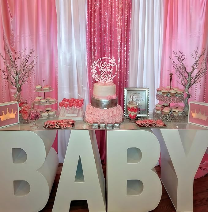 Welcome Baby Girl Cake Topper - Light Pink Glitter Baby Shower Cake Decorations, Baby Girl Cake Decor, for Baby Shower/Birthday Party/Gender Reveal Party Photo Booth Props