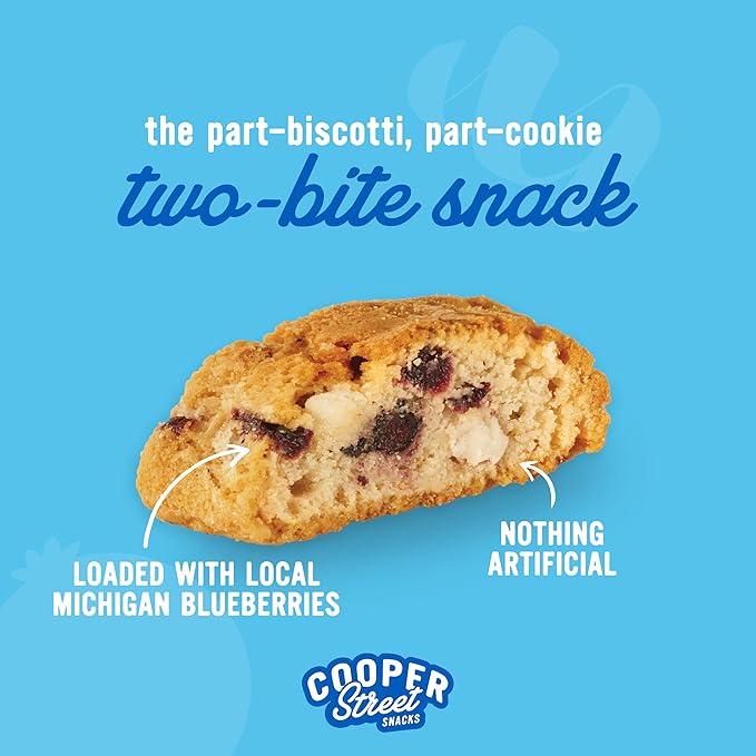 Cooper Street Twice-Baked Blueberry Lemon Biscotti Cookies (16 oz Pack of 4) ??Over 50 Biscotti per Bag Loaded with Real Fruit, Traditional Italian Style Snacks - Dairy, Peanut & Soy Free, Kosher
