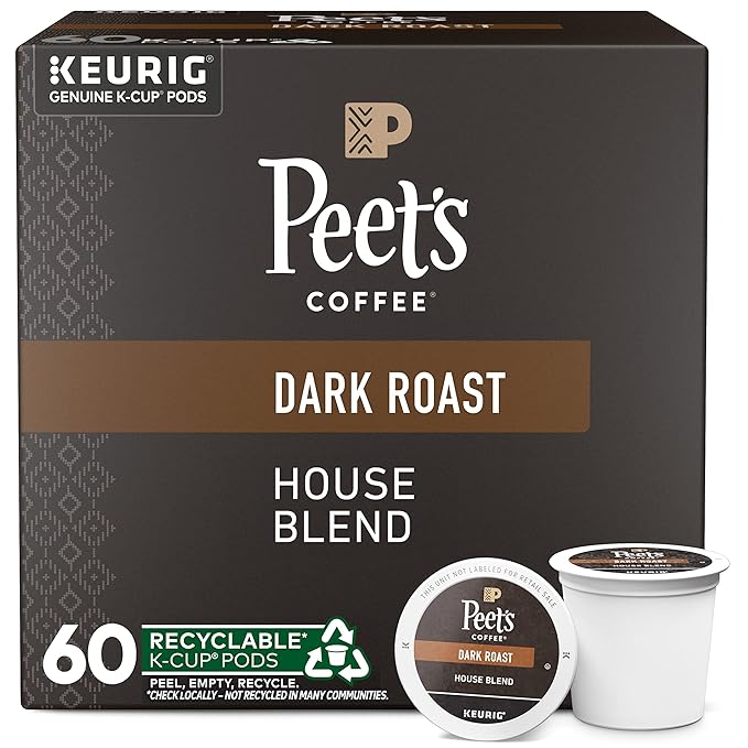 Peet's Coffee, Dark Roast Keurig K-Cup Pods - House Blend 60 Count (6 Boxes of 10 K-Cup Pods)