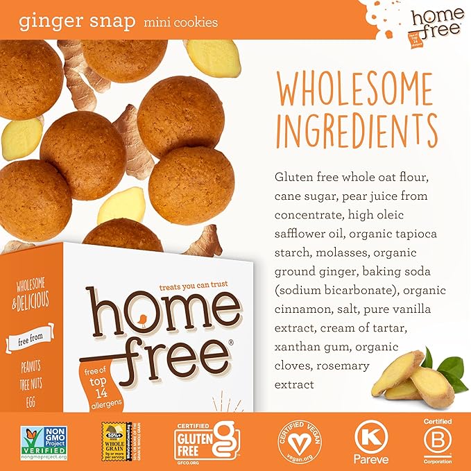 Homefree Mini Ginger Snap Cookies, Gluten Free, Nut Free, Vegan, School Safe and Allergy Friendly Snack, 5 oz. (Pack of 1)