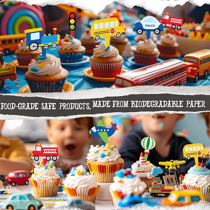 40 Pcs Transportation Cupcake Toppers - Perfect for Transportation-Themed Party Decorations and Cupcake Decor