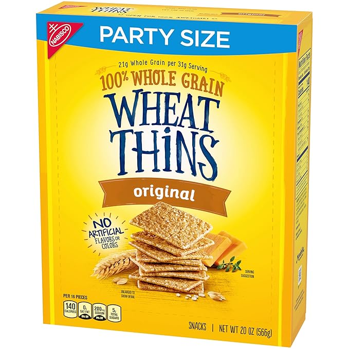 Wheat Thins Original Whole Grain Wheat Crackers, Party Size, 20 oz Box (Pack of 2)