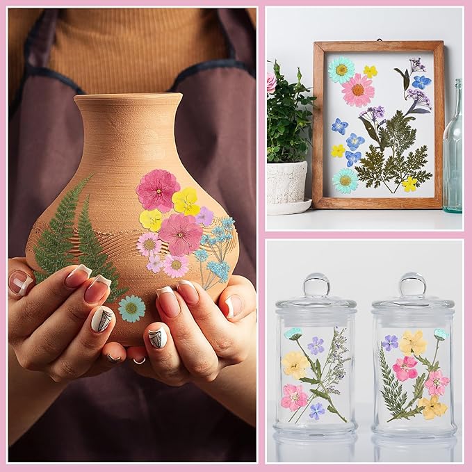 Nuanchu Pressed Flowers Bulk Dried Flower for Crafts, Dried Wildflowers Leave Natural with Tweezer for Resin Mold Scrapbooking Nail Soap Making DIY(Pastel Style,Pastel Color)