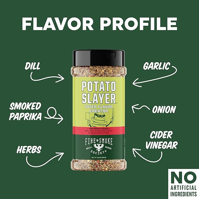 Fire & Smoke Society Potato Slayer Vegetable Seasoning | BBQ Seasonings and Rubs for Grilling | Potato & French Fry Seasoning | Mix Blend Rub Powder, Garlic, Onion, Herb Flavor | XL (2 Pack)