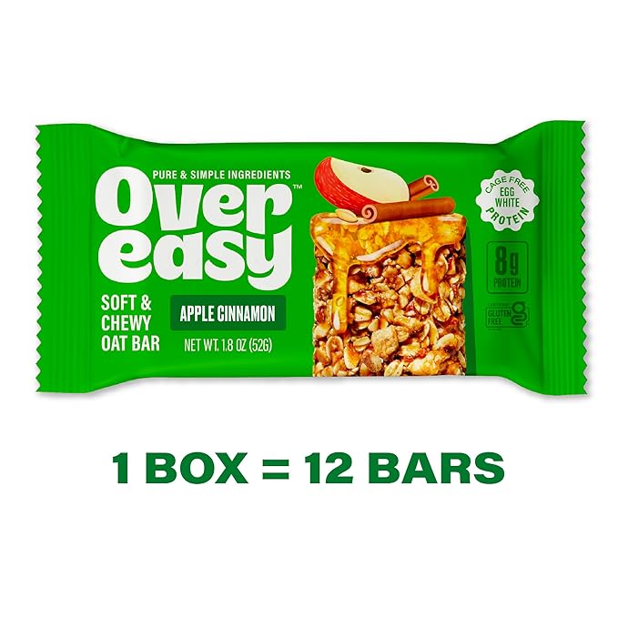 Over Easy Soft and Chewy Granola Breakfast Bars - Granola and Protein Bars - Energy Snack Bars - Clean, Gluten Free, Dairy Free, Soy Free and Kosher (Apple Cinnamon, 12 Count)