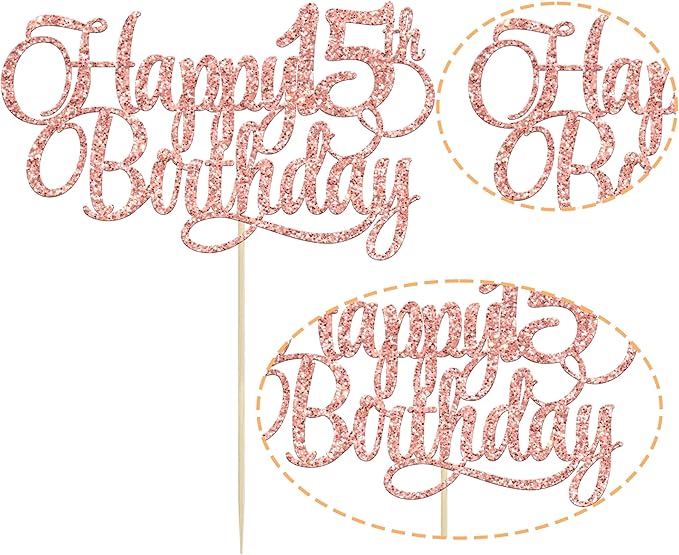 1 Pack Happy 15th Birthday Cake Topper Glitter Number 15 Fifteen Years Old Birthday Cake Pick Decoration for 15th Birthday Celebrating Anniversary Party Supplies Rose Gold
