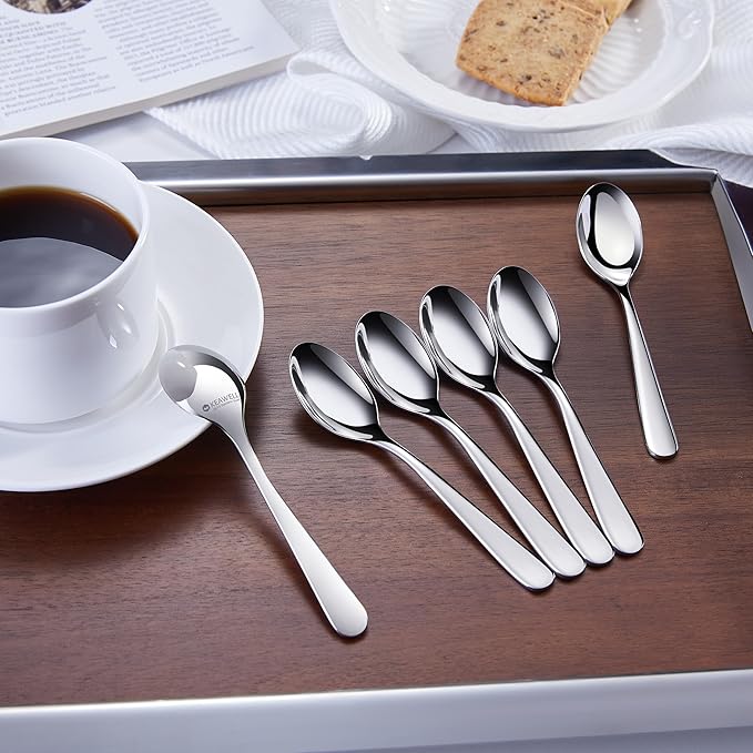 KEAWELL Premium Louise Demitasse Espresso Spoons, 18/10 Stainless Steel, 4.7-Inch Small Size, Dishwasher Safe (4.7 inches, 6)