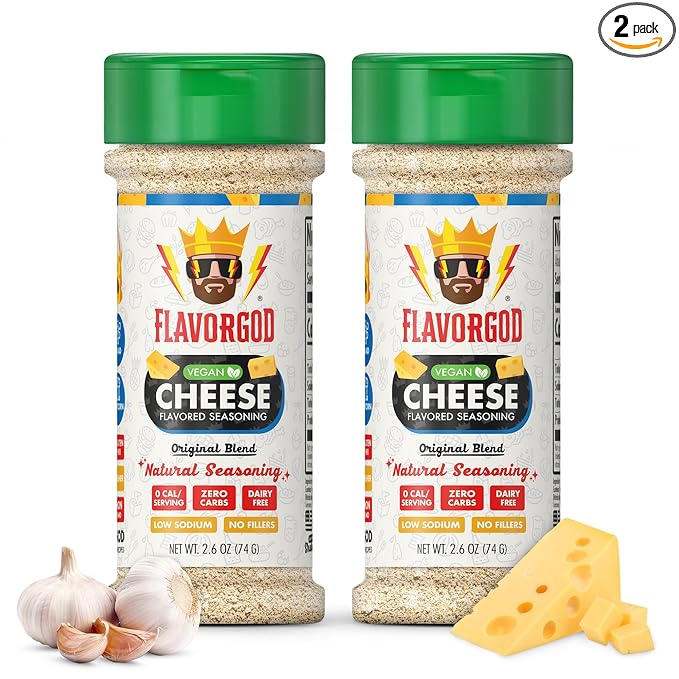 Flavor God Cheese Flavored Seasoning Mix, 2 Bottles, Premium All-Natural Spice Blend for Chicken, Seafood, Vegetables, Eggs, Ravioli, Tacos, & Pasta - Kosher, Dairy-Free, Gluten-Free, Keto Friendly