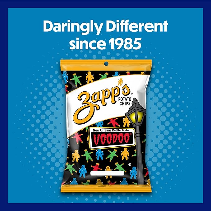 Zapp's New Orleans Voodoo Potato Chips, 42 Count - Crunchy, Gluten Free Snack with Salt, Vinegar, and Smoky BBQ Flavors