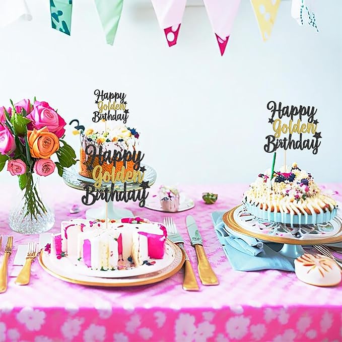 Rsstarxi 1 Pack Golden Birthday Cake Topper Glitter 9th 14th 15th 16th 18th 30th 50th 60th Cake Picks Golden Birthday Cake Decoration for Kids Adults Party Decorations