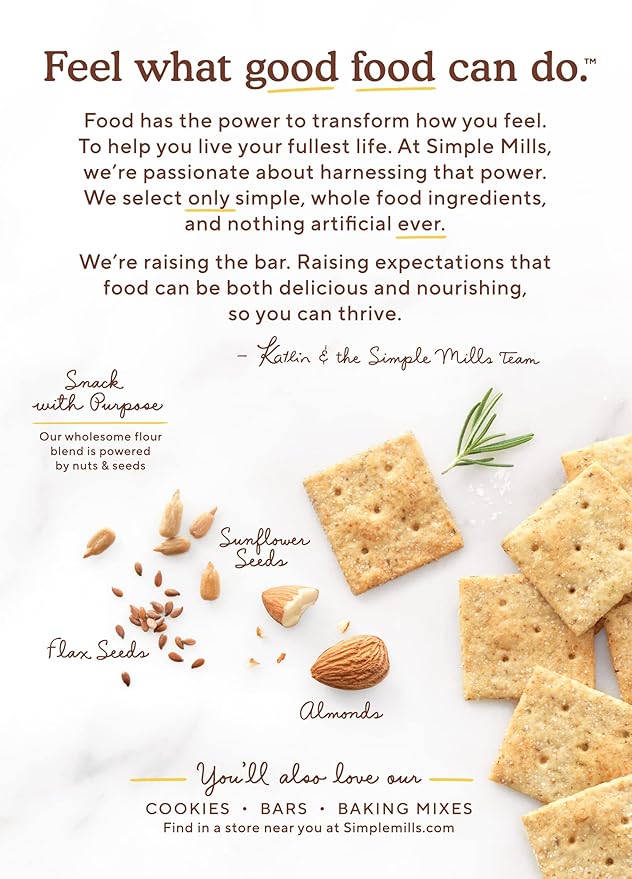 Simple Mills Rosemary & Sea Salt Almond Flour Crackers Family Size, Pack of 6