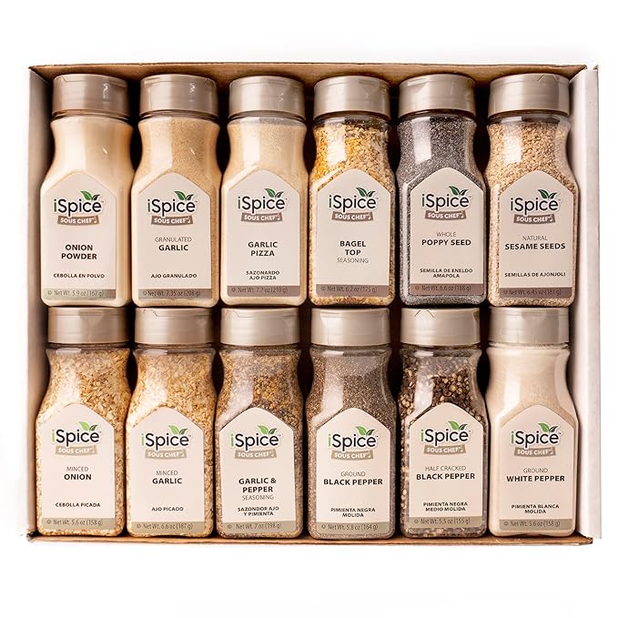 iSpice 48-Pack Starter Spice Set ??Essential Herbs, Spices & Seasonings for Cooking ??Kitchen Gift Set for Home Cooks ??All-Natural, Kosher, Non-GMO (Total Kitchen)