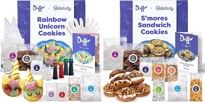 Baketivity Baking Kit Bundle ??Unicorn Rainbow Cookies & S?셫ores Sandwich Cookies by Duff Goldman ??DIY Kids Baking Set with Pre-Measured Kosher Ingredients, Decorating Supplies, STEM Activities ??Age