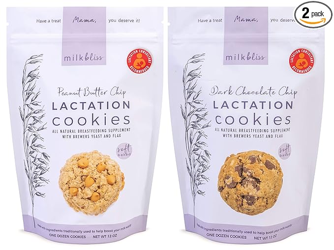 MilkBliss Soft Baked Lactation Cookies for Breastfeeding, All Natural and GMO Free Lactation Boosting Ingredients! Oats, Flaxseed, Brewers Yeast. 12 Count.