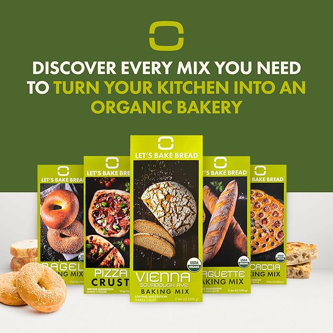 Let???Bake Bread Organic Bagel Baking Mix - Makes Chewy, Golden Bagels at Home - USDA Organic, Non-GMO, No Additives, Easy Home Baking, Artisan-Style Bagels - 17.64 oz (1 Pack)
