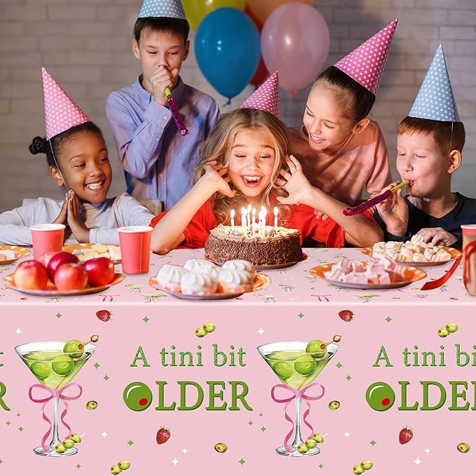 Pink Green Martini Party Tablecloths - 3Pcs A Tini Bit Older Birthday Table Covers, Martini Bow Themed Party Decoration Plastic Disposable Rectangular Table Cloth Decor for Birthday Bachelorette