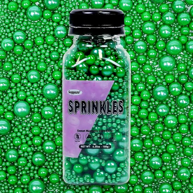 Christmas Edible Green Pearl Sprinkles, Edible Sugar Pearls for Cake Decorating, Cake Decorations, Cupcake Toppers, 180g/6.35oz, Mix Size, Wedding Party Halloween Christmas Supplies