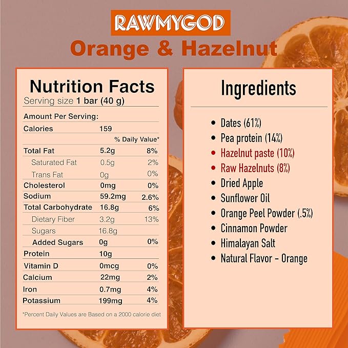 RAWMYGOD Fruit and Nut Bars, Gluten Free, Vegan, No Added Sugar (16 bars, Protein Pack - 4 Orange & Hazelnut, 4 Fruit & Nut, 4 Chia & Choco, 4 Peanut & Cacao)