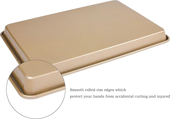 Kitcom Nonstick Large Baking Cookie Sheet, Heavy Duty Carbon Steel Baking Pan for Oven, 17.7 Inch x 12.8 Inch, Champagne Gold