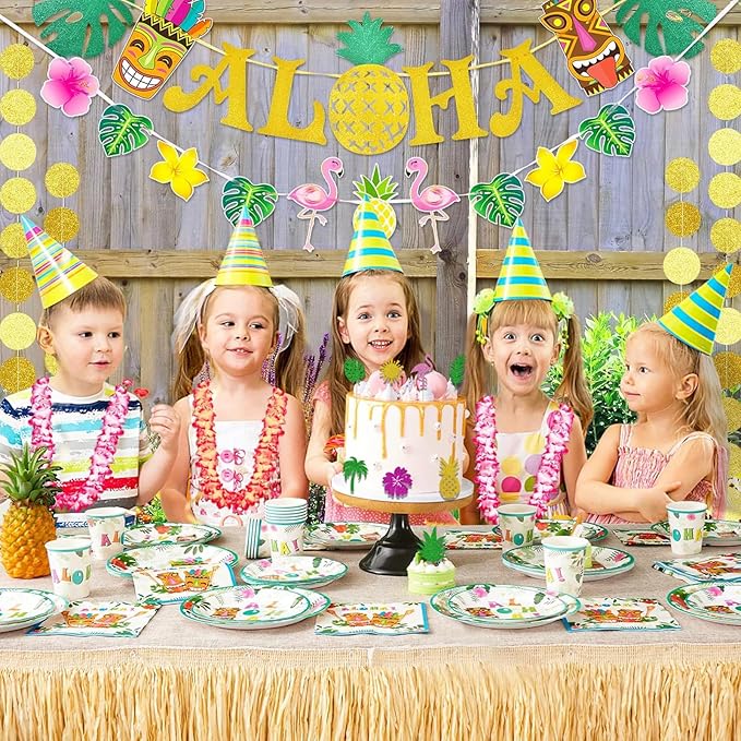 40PCS Tropical Cupcake Toppers Glitter Leaf Pineapple Flower Palm Tree Flamingo Cupcake Picks Aloha Cake Decorations for Summer Hawaiian Aloha Baby Shower Birthday Wedding Party Cake Supplies