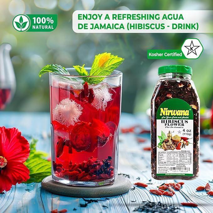Premium Dried Hibiscus Flowers ??Whole Flower Petals for Herbal Infusions, Loose Leaf Blends, and Culinary Use ??Great with Dandelion Root, Raspberry Leaf, and More 4 oz Jar