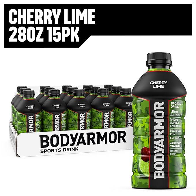 BODYARMOR Sports Drink Sports Beverage, Cherry Lime, Coconut Water Hydration, Natural Flavors With Vitamins, Potassium-Packed Electrolytes, Perfect For Athletes, 28 Fl Oz (Pack of 15)