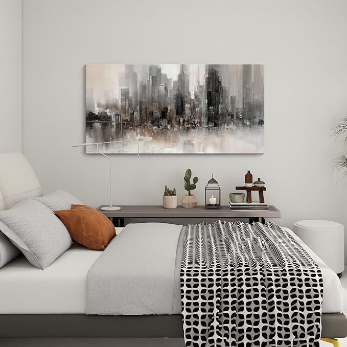 Living Room Wall Decor Framed Wall Art Large Cityscape New York Wall Decor Canvas Print Brooklyn Bridge Themed Painting Modern Canvas Wall Art for Bedroom 24x48