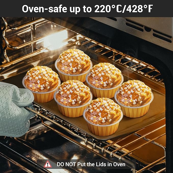 EUSOAR Aluminum Muffin Cups with Lid, 100pcs 5oz Muffin Liners Cups with Lids, Disposable Foil Ramekins, Aluminum Cupcake liners, Creme Brulee Ramekins, Aluminum Foil Cupcake Baking Cups Holders Pans
