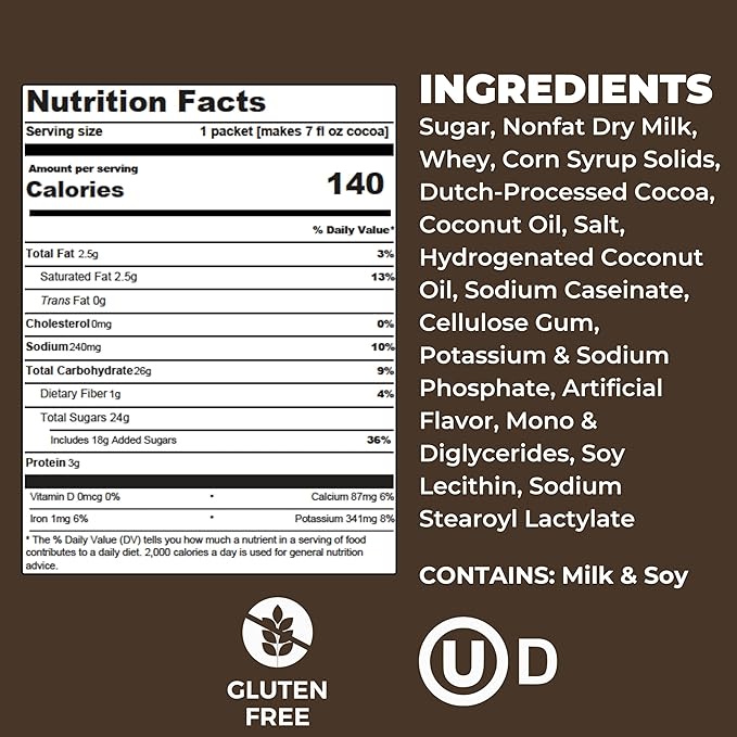 Cocoa Classics Chocolate Supreme Cocoa Mix, Hot Chocolate, Made with Nonfat Milk, Just Add Hot Water, Make Hot or Iced Cocoa, Gluten Free & Kosher Dairy Friendly, 1.25oz Packets (Pack of 36)