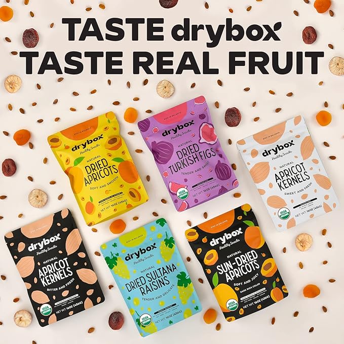 Drybox Dried Turkish Apricots No Sugar Added 2 Pack, Unsweetened Non-GMO | Dry Apricot Snacks | All Natural Mediterranean Dried Fruit Resealable 1 lb per pack, Total 2 lbs